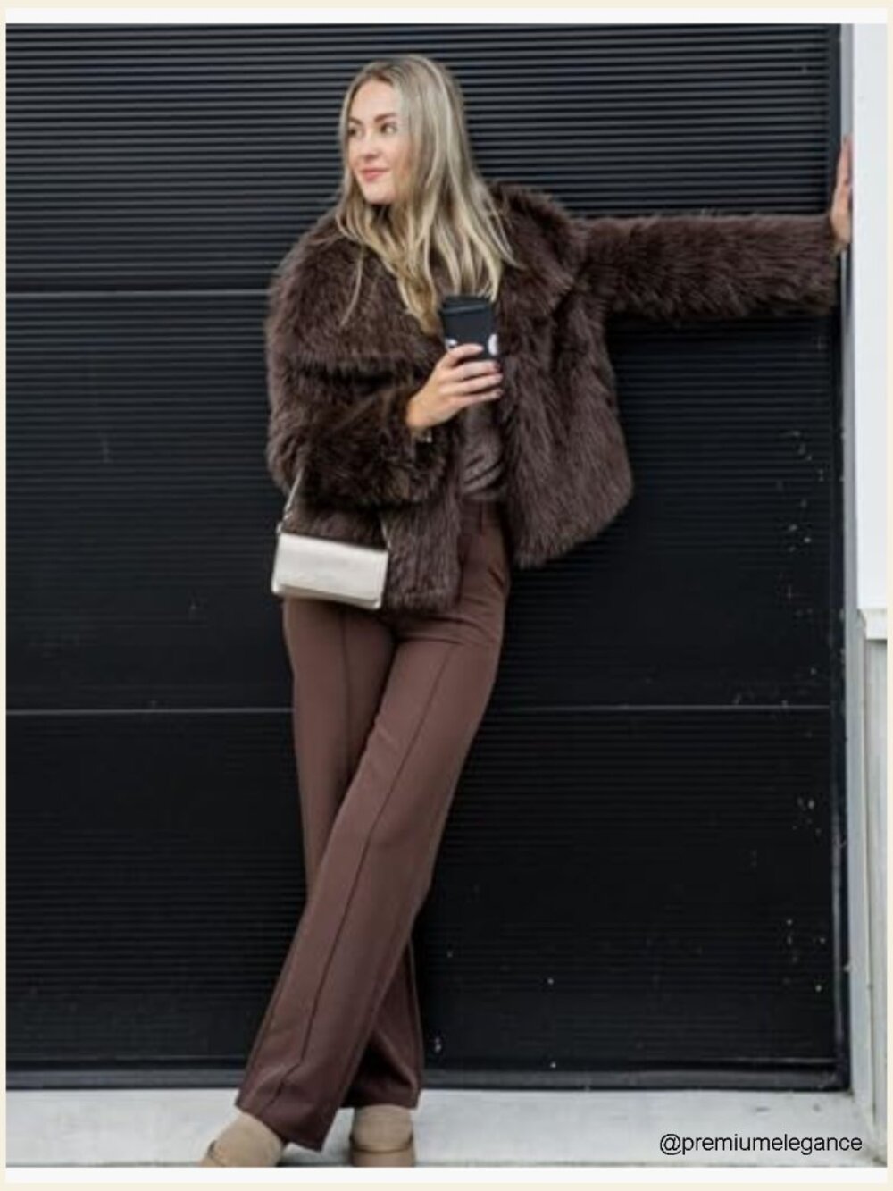 Cropped Faux Fur Coat Lapel Fluffy Shaggy Jacket Winter Warm - Picture 5 of 7